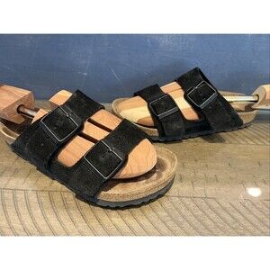 Birkenstock Arizona Womens 6 6.5 US 37 EU Black Slip On Suede Sandals Shoe Slide